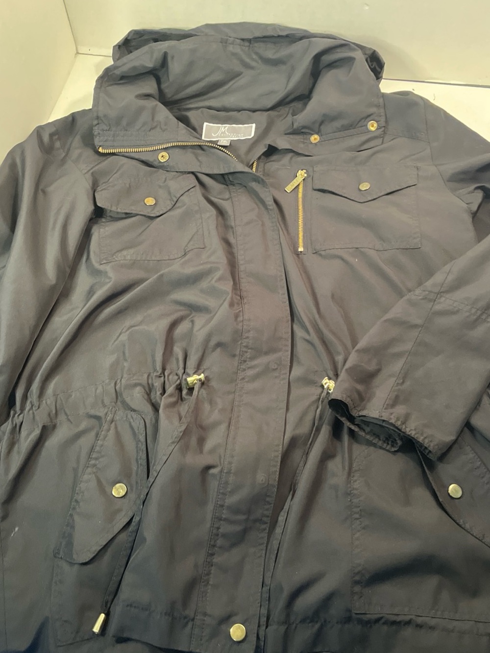 JM Collection Black Rain Jacket with Gold Hardware